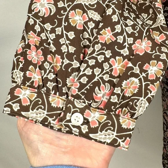 J. McLaughlin Tavia Shift Dress Long Sleeve Pockets Medium Brown & Pink Floral - Picture 7 of 14